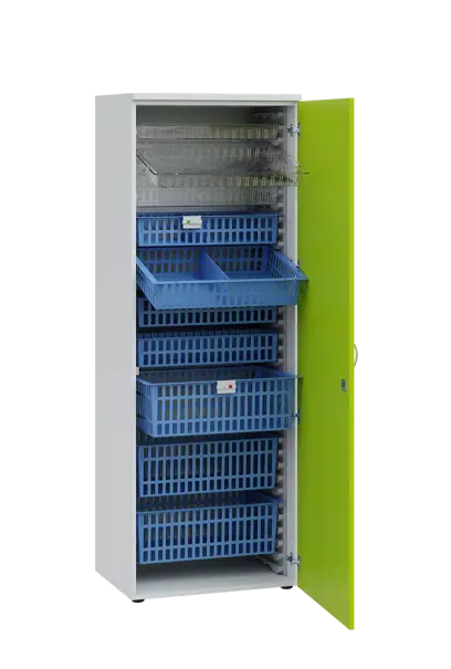 MEDICAL D - 66 skříň léková boxová, 1950 x 660 x 535, dvířka, korpus bílá, dvířka jarní zeleň